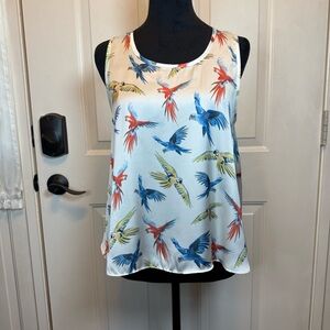 Molly Bracken Premium Bird Print Sleeveless Swing Top Tank Sz S